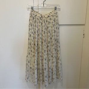 cream colored floral pleated maxi skirt